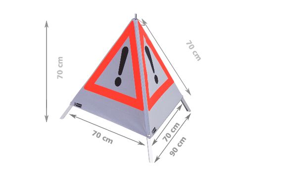 Warnpyramide / Faltsignal, mit Mittelfuß, 70cm, Gefahrenzeichen + "Wunschtext", retroreflektierend