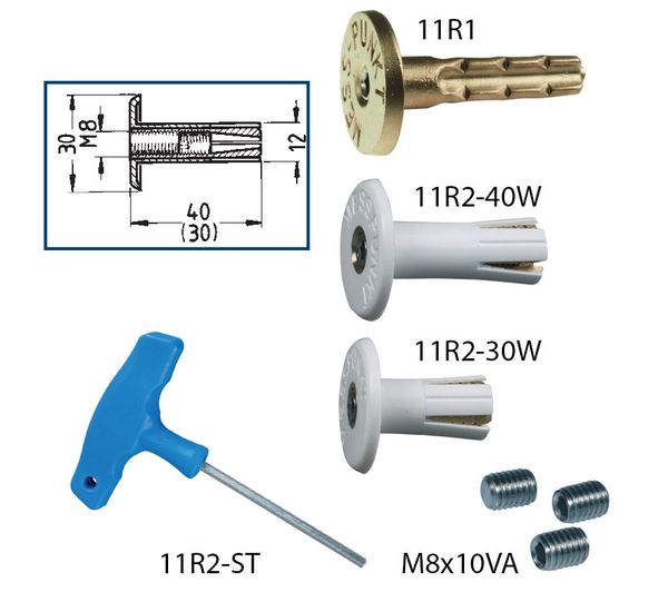 Wandbolzen, M8-Innengewinde, KU, weiß, AP, L 40mm