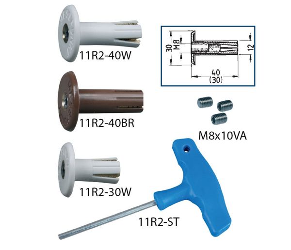 Wandbolzen, M8-Innengewinde, KU, weiß, MP, L 40mm
