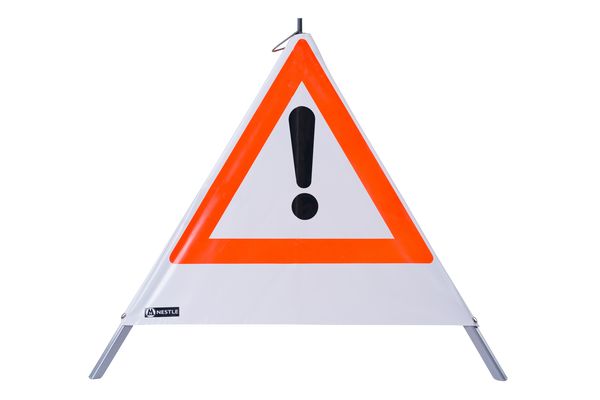 Warnpyramide / Faltsignal mit Mittelfuß, 70cm, Gefahrensignal + "Vermessung"