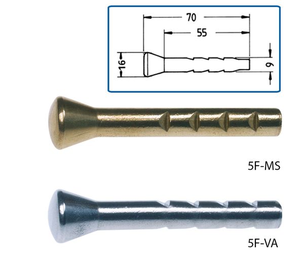 Mauerbolzen/Höhenbolzen, Messing, mit Zentrierung, L 70mm