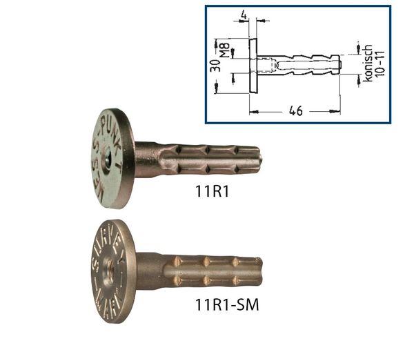 Wandbolzen, M8, Messing, SURVEY-MARK, L 46mm